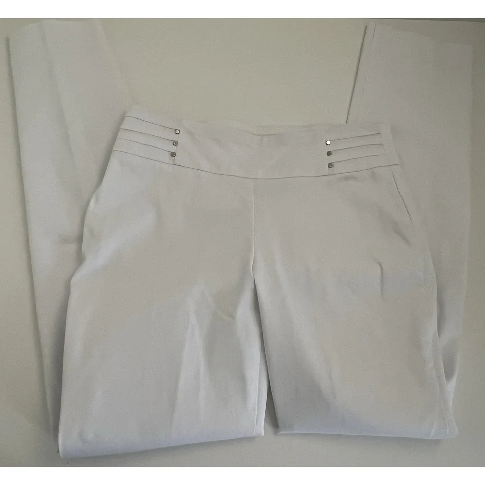 JM Collection Women's White Studded Straight Leg Pants Petite Size PP Dress
